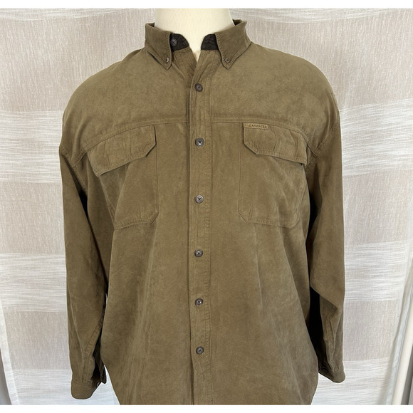 Clearwater Outfitters Mens XXL Faux Suede Button Down Shirt Beige Long Sleeve 2X - Picture 1 of 9